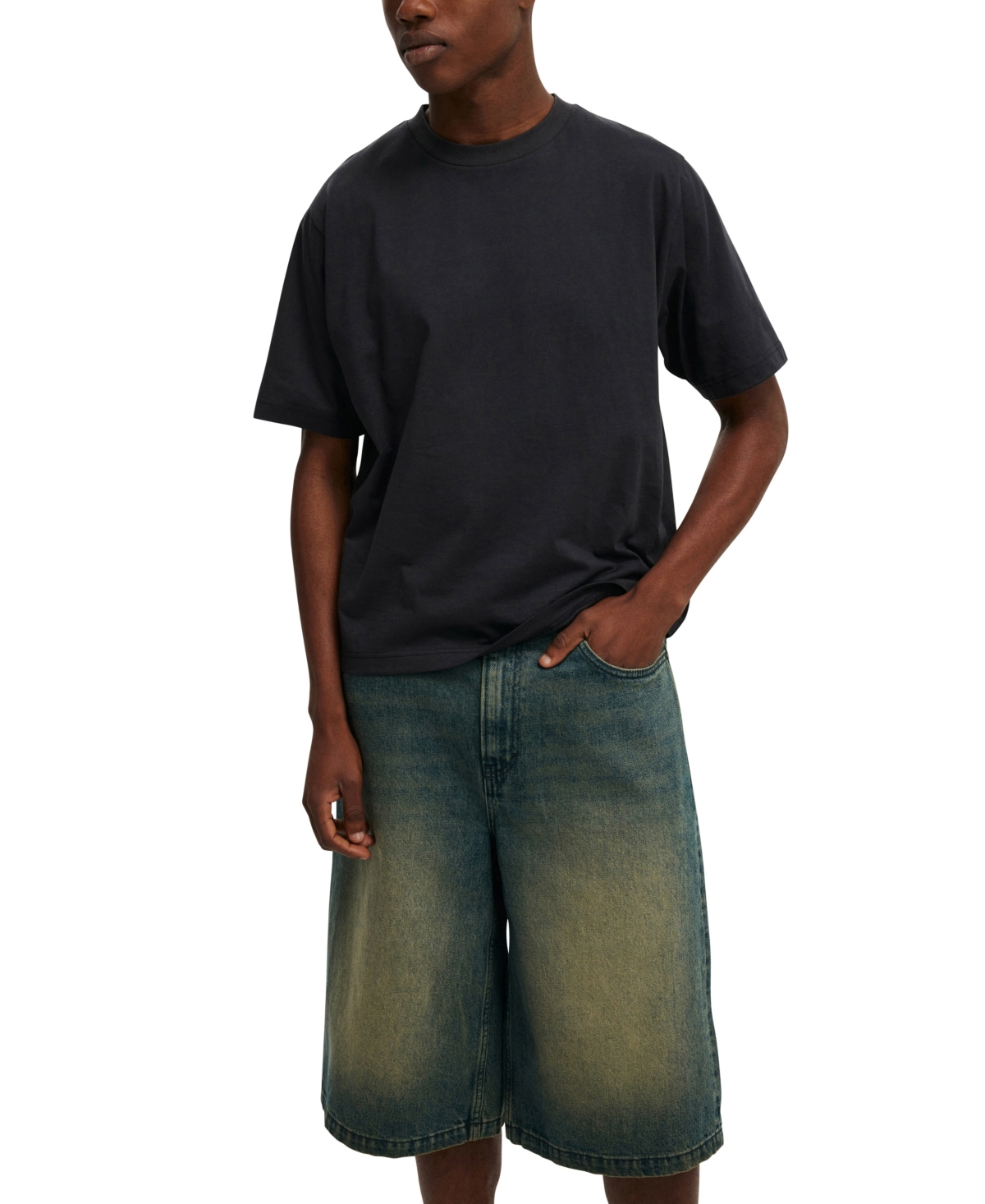 Shop Cotton On Men's Super Baggy Jort Shorts In Washed Blue