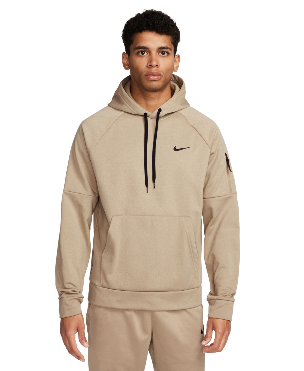 Nike Men's Therma-fit Long-sleeve Logo Hoodie In Khaki,khaki,(black)