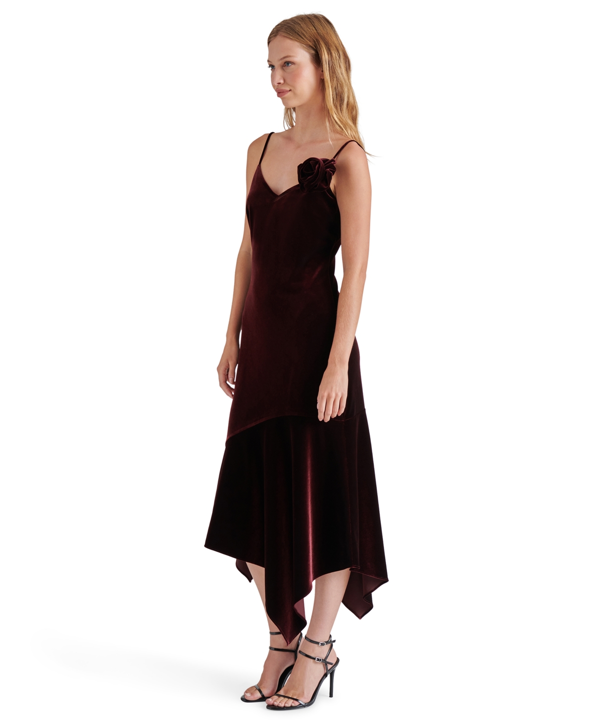 STEVE MADDEN WOMEN'S LUCILLE VELVET ROSETTE MIDI DRESS 