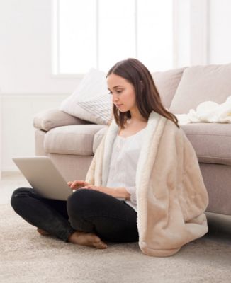 Heated Flannel and Sherpa Throw, 50" x 60"