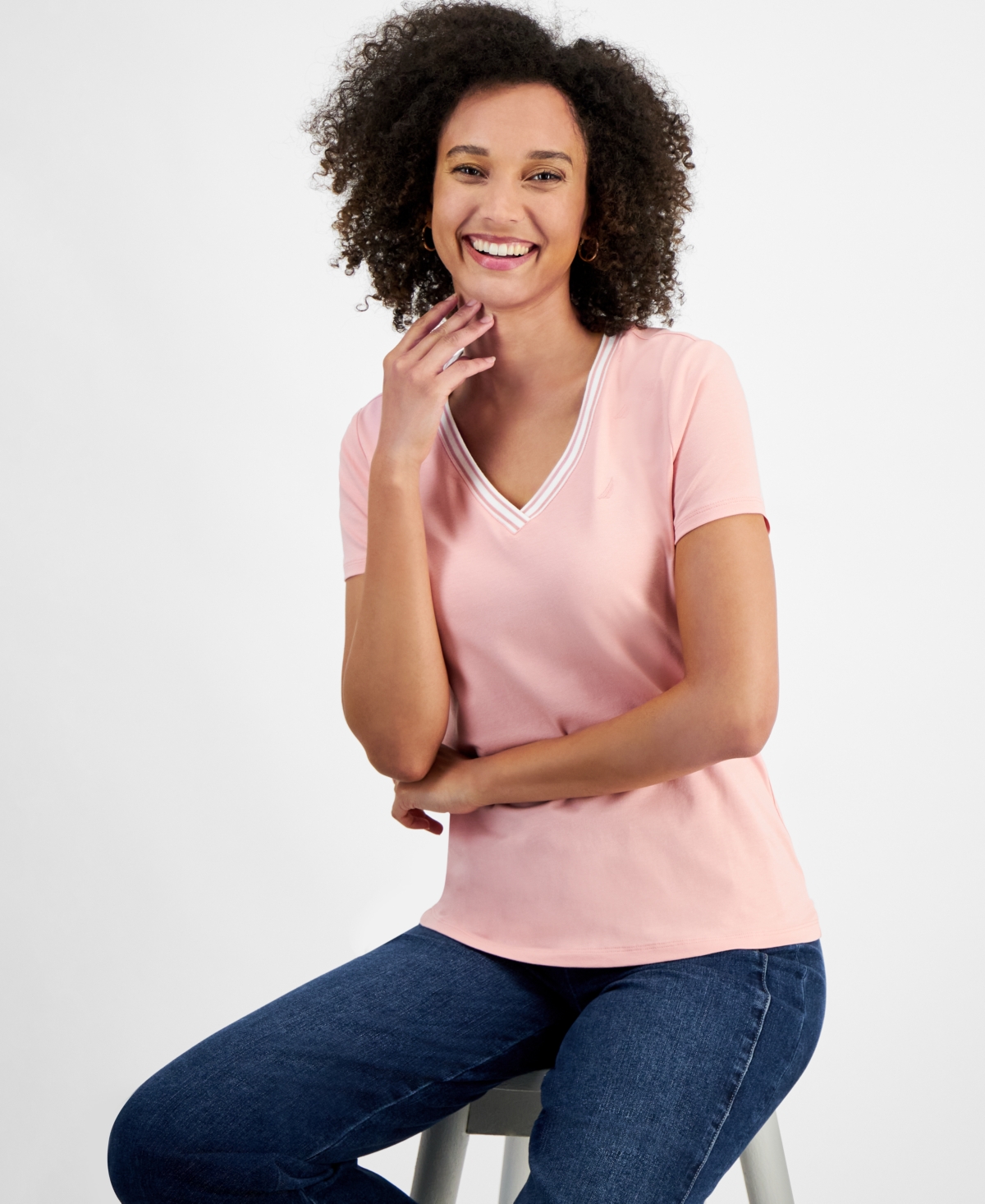 Nautica Jeans Women's Solid-Color V-Neck Short-Sleeve Top