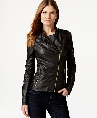 Calvin Klein Faux Leather Moto Jacket - Jackets - Women - Macy's