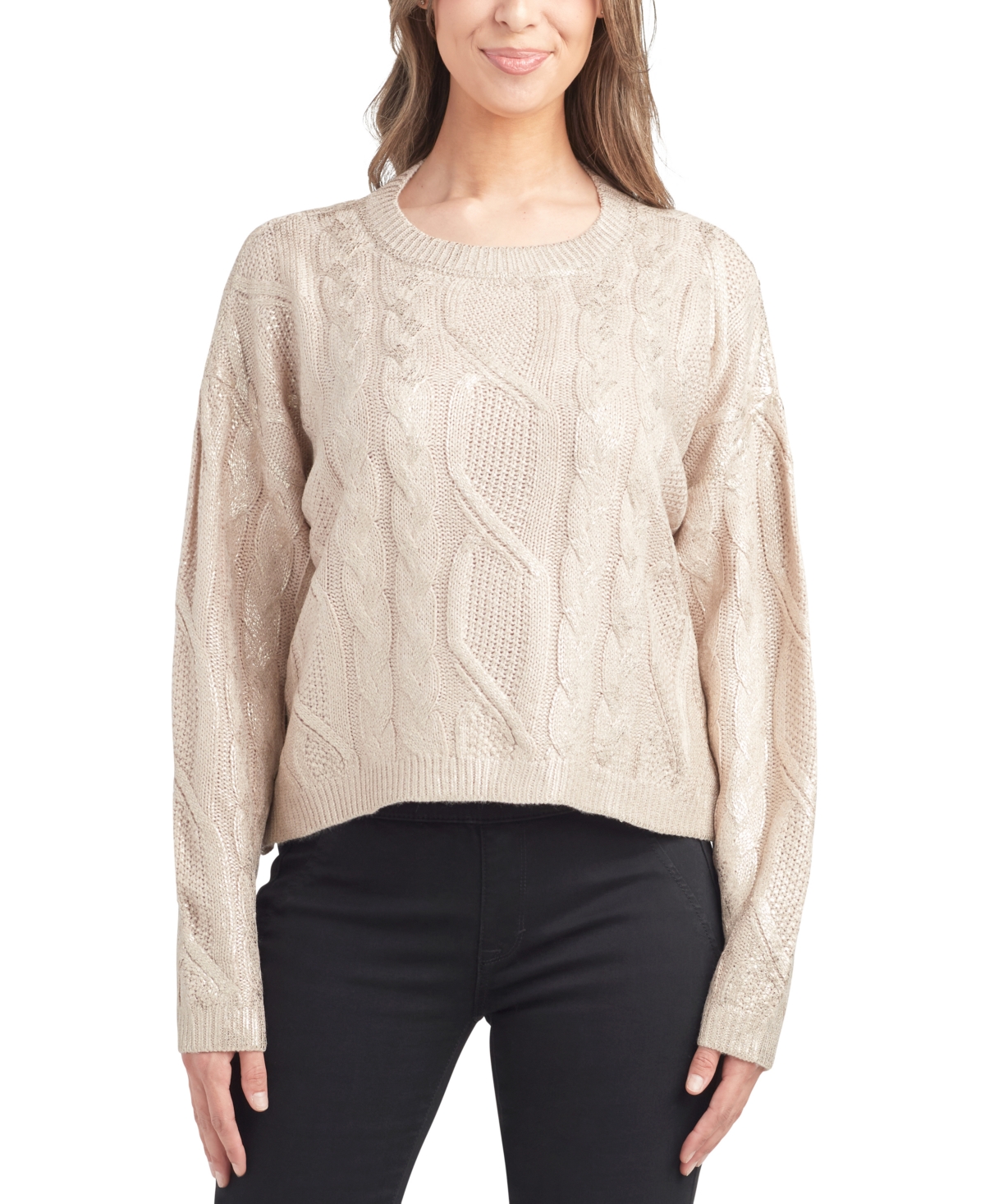 Juniors' Cable-Knit Crewneck Long-Sleeve Cropped Sweater - Gold