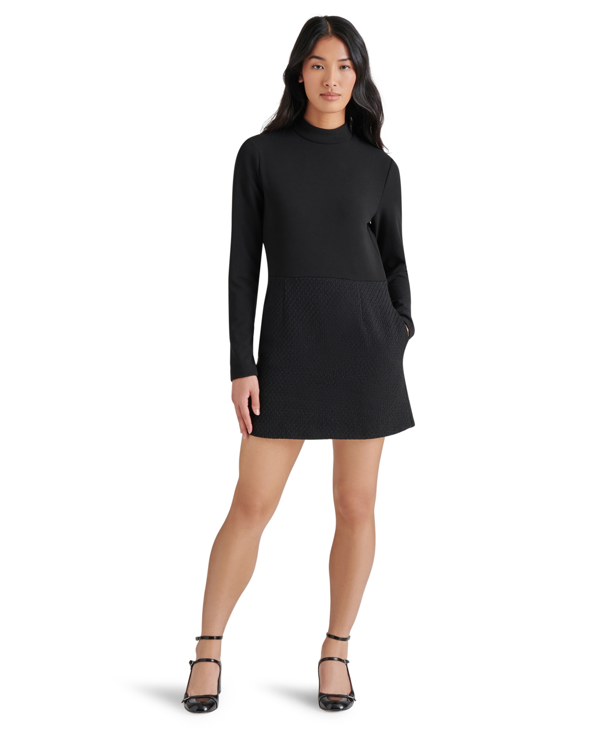 Steve Madden Women's Ty Mixed-media Long-sleeve Dress In Black