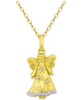 Cubic Zirconia Hope Angel Pendant Necklace in 18k Gold-Plated Sterling Silver, 16" + 2" extender, Created for Macy's