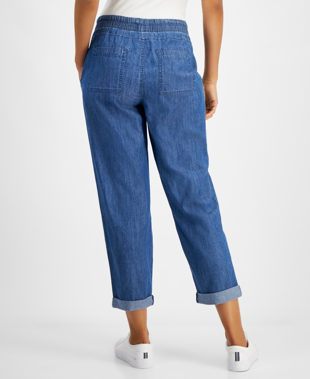 Nautica Jeans Women's Chambray Cuffed Jogger Pants In Dark Blue