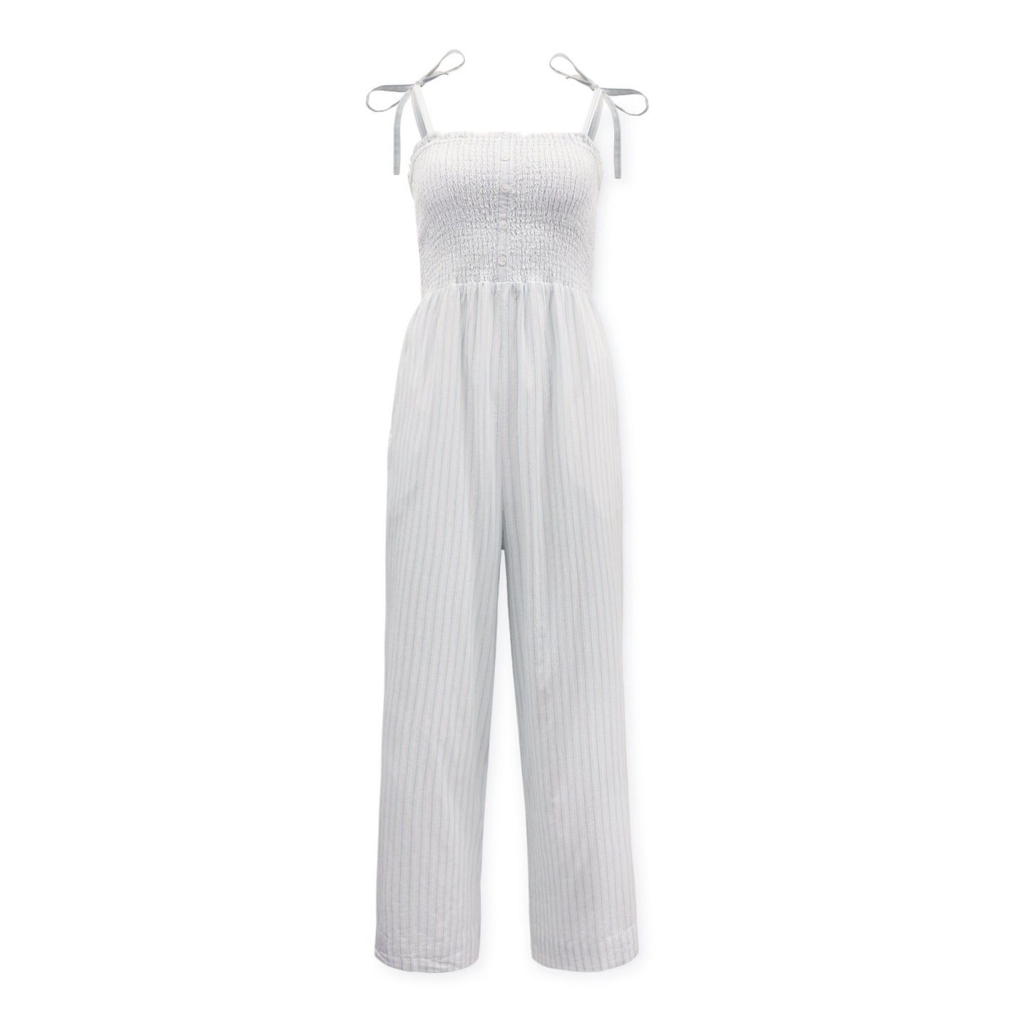 Женский комбинезон Hope & Henry Organic Cotton Smocked Button Front Jumpsuit, цвет: Синий полосатый — фото 4