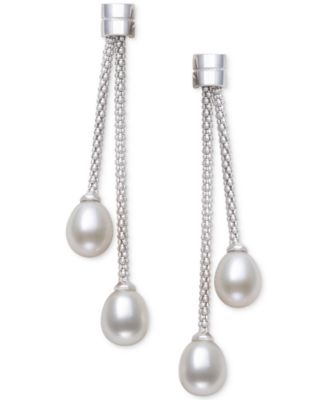 Cultured Freshwater Pearl (7-8mm) Chain Drop Earrings in Sterling Silver