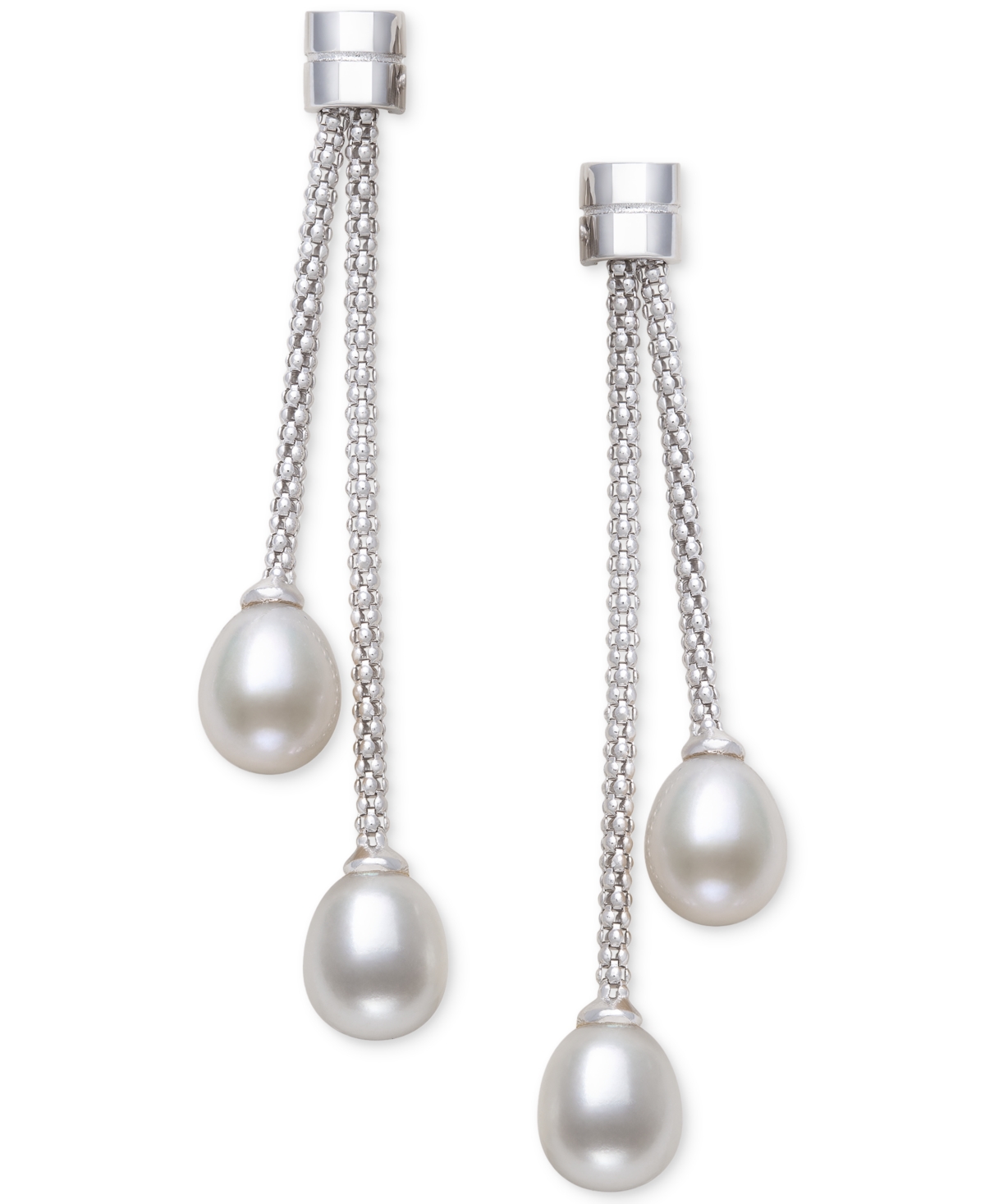 Shop Belle De Mer Cultured Freshwater Pearl (7-8mm) Chain Drop Earrings In Sterling Silver In White