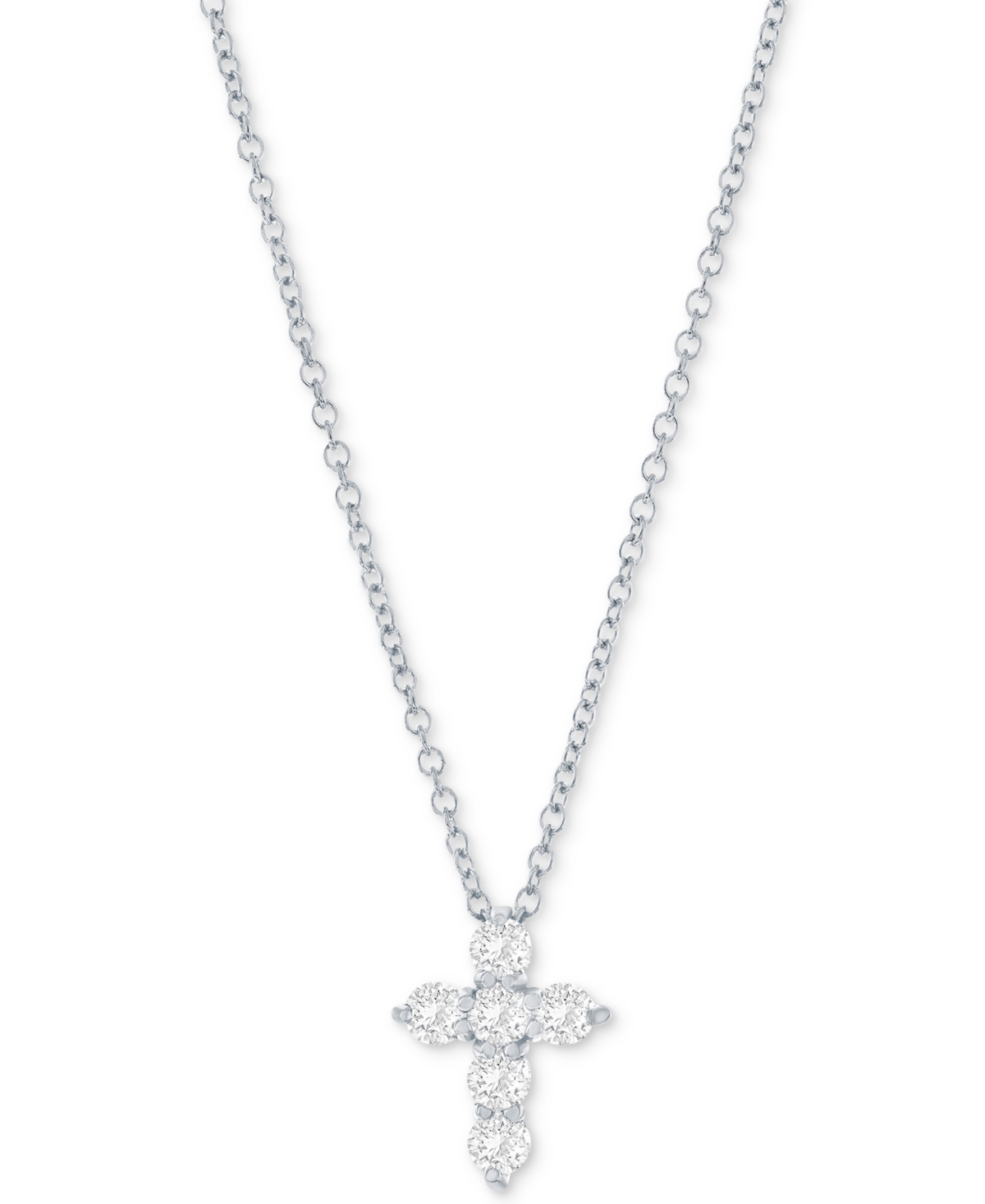 MACY'S DIAMOND PETITE CROSS PENDANT NECKLACE (1/3 CT. T.W.) IN 14K WHITE OR YELLOW GOLD, 16" + 2" EXTENDER 