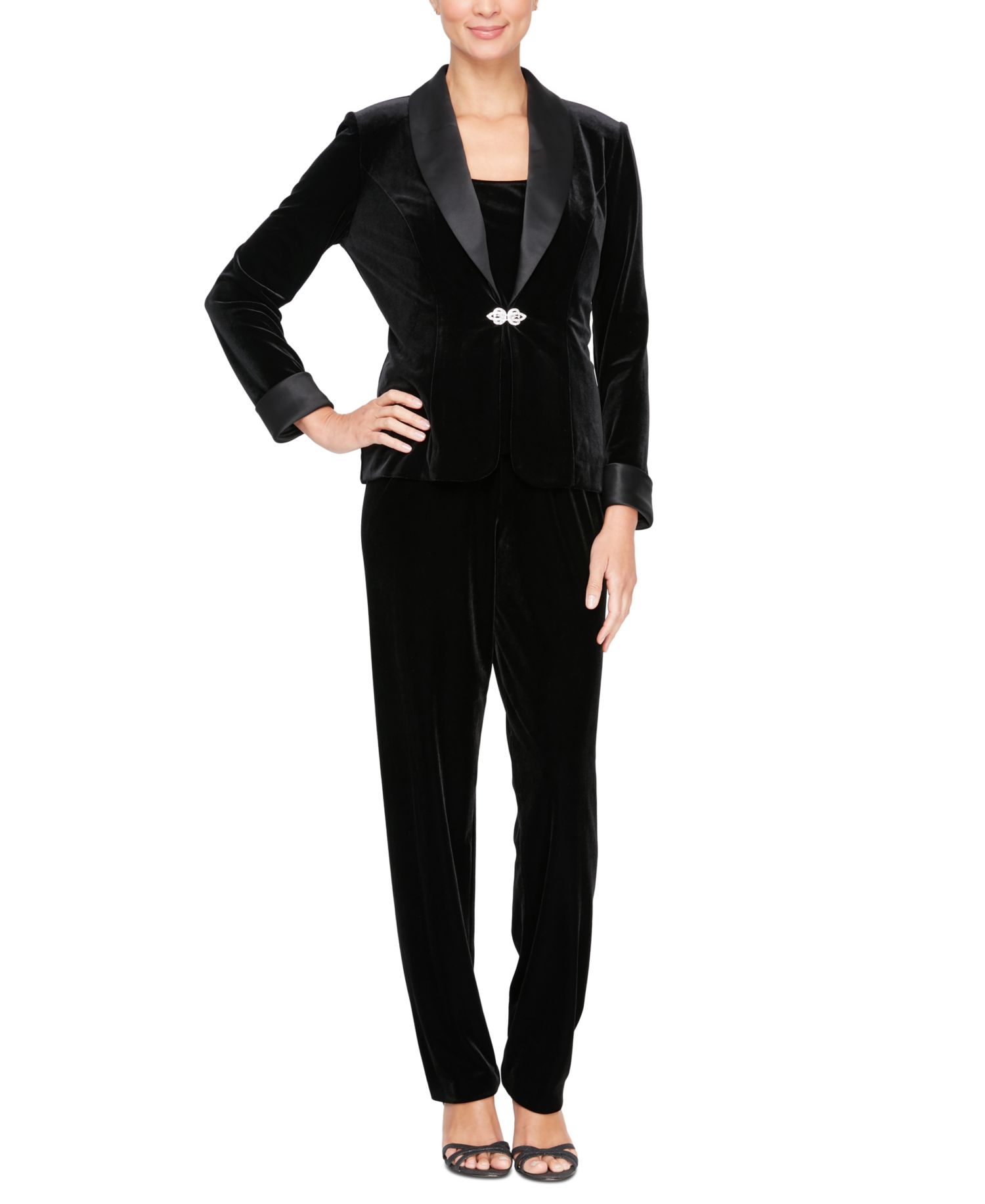 Women's Velvet Satin-Collar Jacket and Velvet Tank