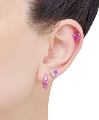 3-Pc. Set Lab Created Pink Sapphire (6 ct. t.w.) & Lab Created White Sapphire (1/2 ct. t.w.) Heart Stud & Small Hoop Earrings 14k Gold-Plated Sterling Silver