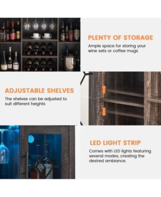 Wine Bar Cabinet with Led Light,Home Coffee Cabinet with Wine and Glass Rack,Kitchen Buffet Sideboard with Storage,Liquor Cabinet for Bar,Dining Room,Kitchen(Dark Rustic Oak)