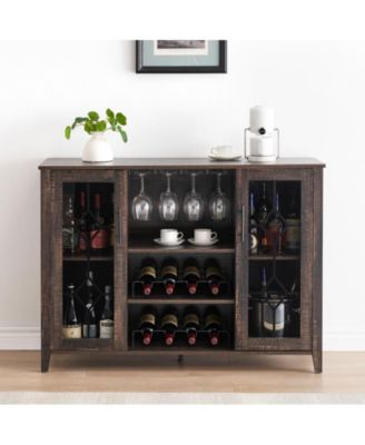Wine Bar Cabinet with Led Light,Home Coffee Cabinet with Wine and Glass Rack,Kitchen Buffet Sideboard with Storage,Liquor Cabinet for Bar,Dining Room,Kitchen(Dark Rustic Oak)