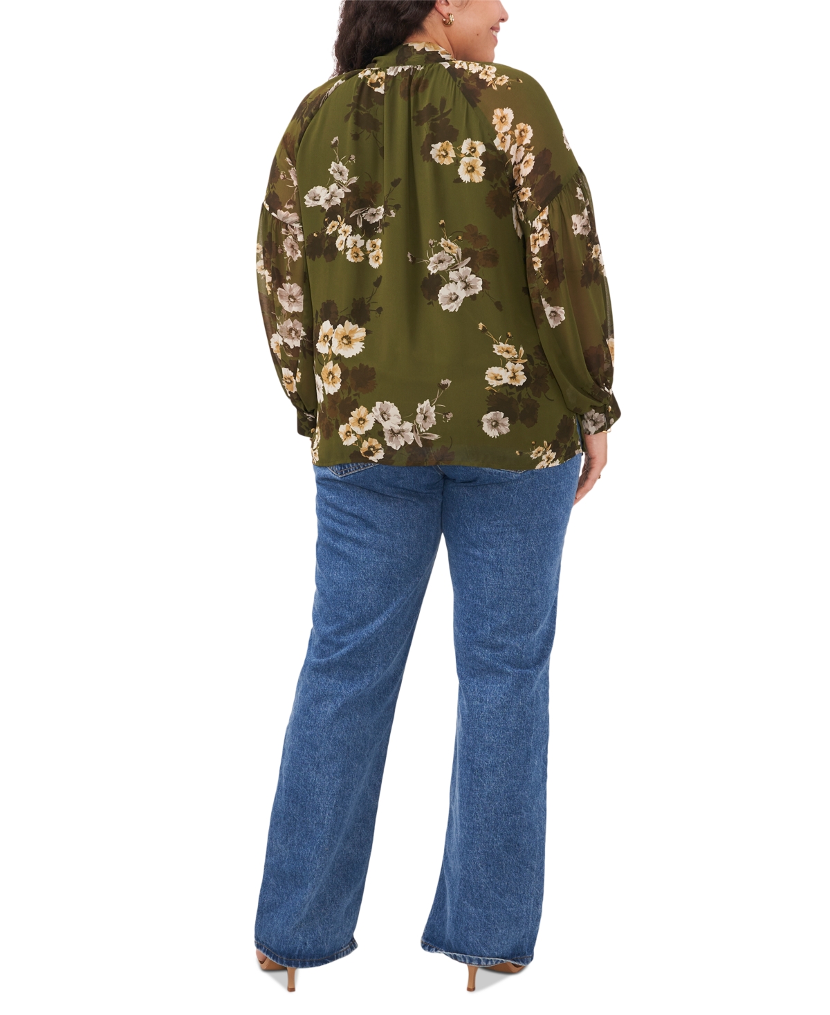 Vince Camuto Plus Size Floral-Print Tie-Neck Top