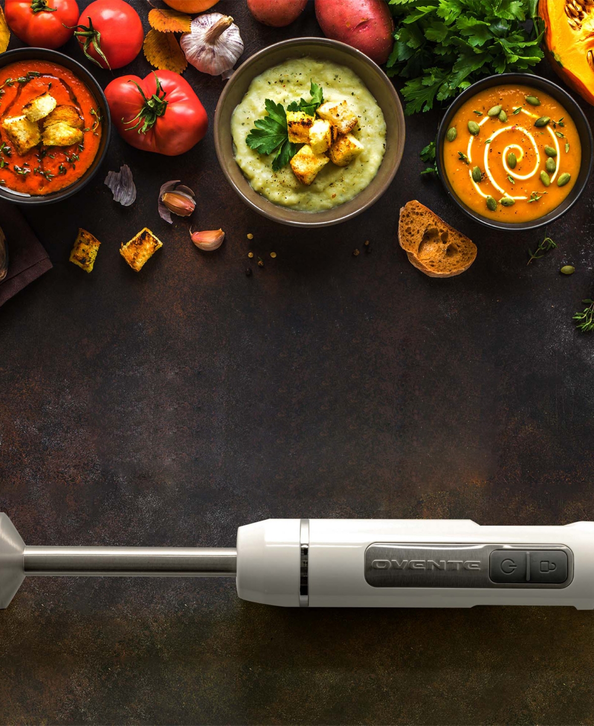 Ovente Stainless Steel Blades Cordless Rechargeable Hand Blender HR781R