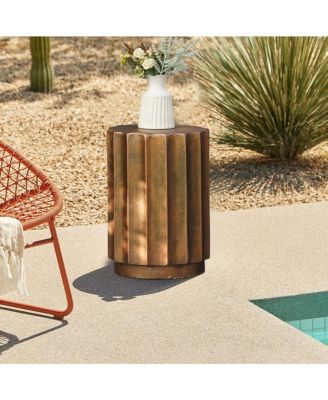 Weathered Copper Cement Fluted Round Indoor Outdoor Side and End Table