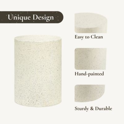 Outdoor Side Table, 18'' Cement Outdoor End Tables for Patio, Garden Accent Table, Modern Small Round Side Table