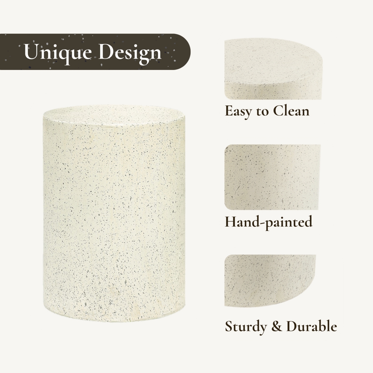 LuxenHomewith Speckled Gray Cement Round Indoor Outdoor Side and End Table - Off white, gray