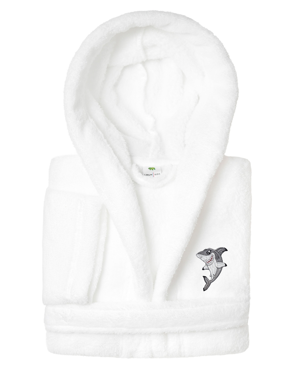 Linum Home Kids Shark Super Plush Double Brushed Hooded Bathrobe In White