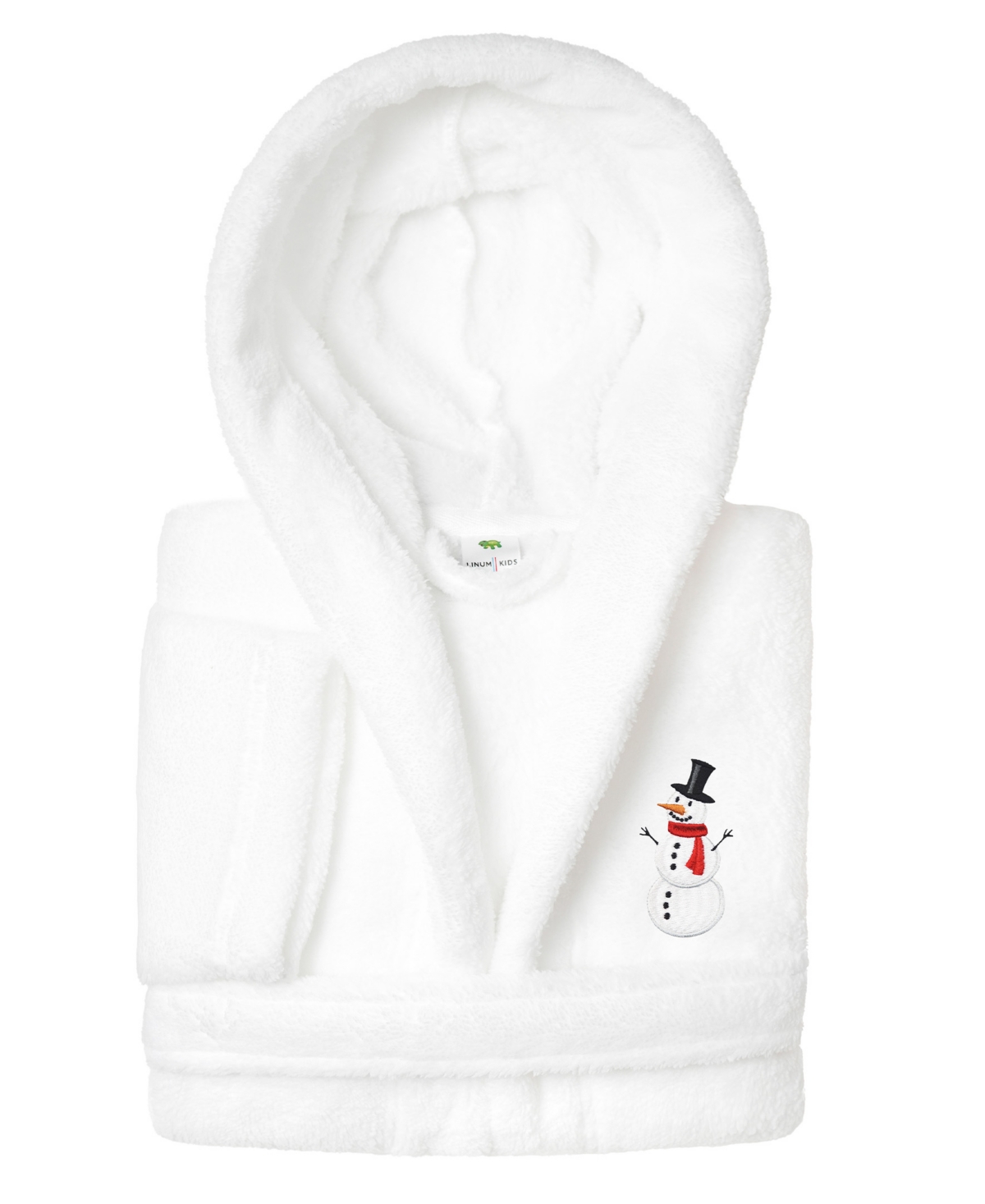 Linum Home Kids Snowman Super Plush Double Brushed Hooded Bathrobe In White