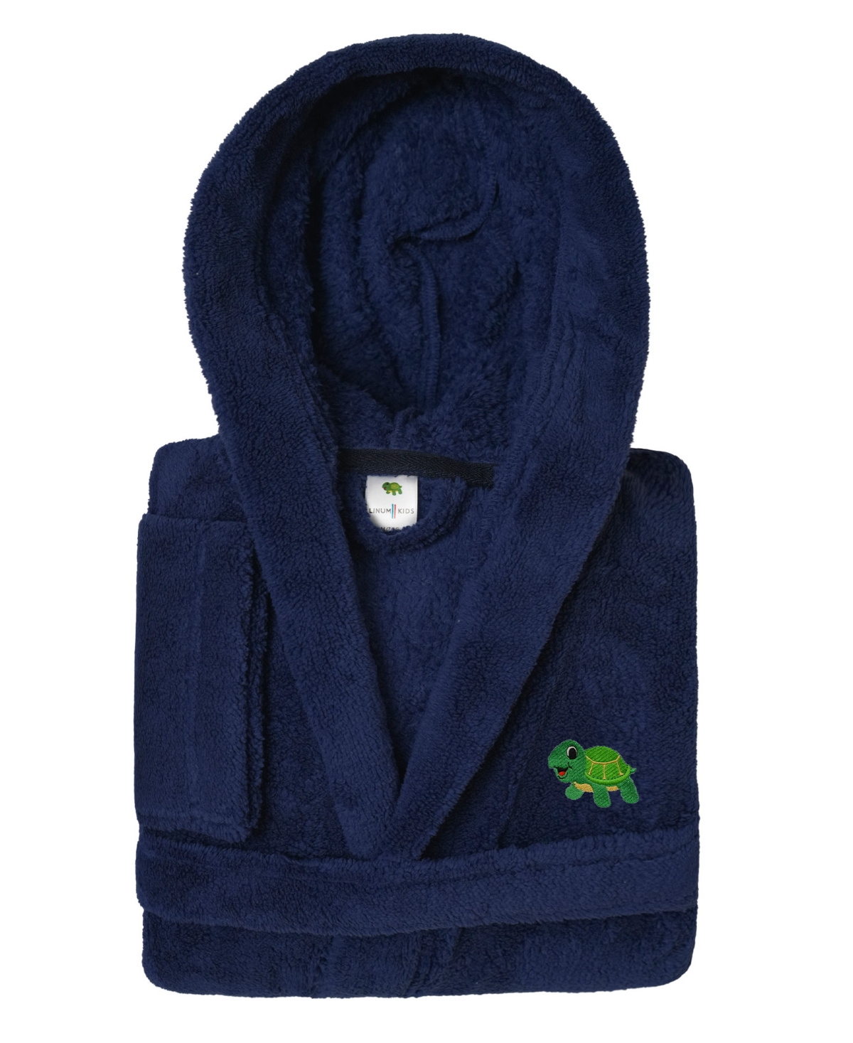 Linum Home Kids Turtle Super Plush Double Brushed Hooded Bathrobes In Navy