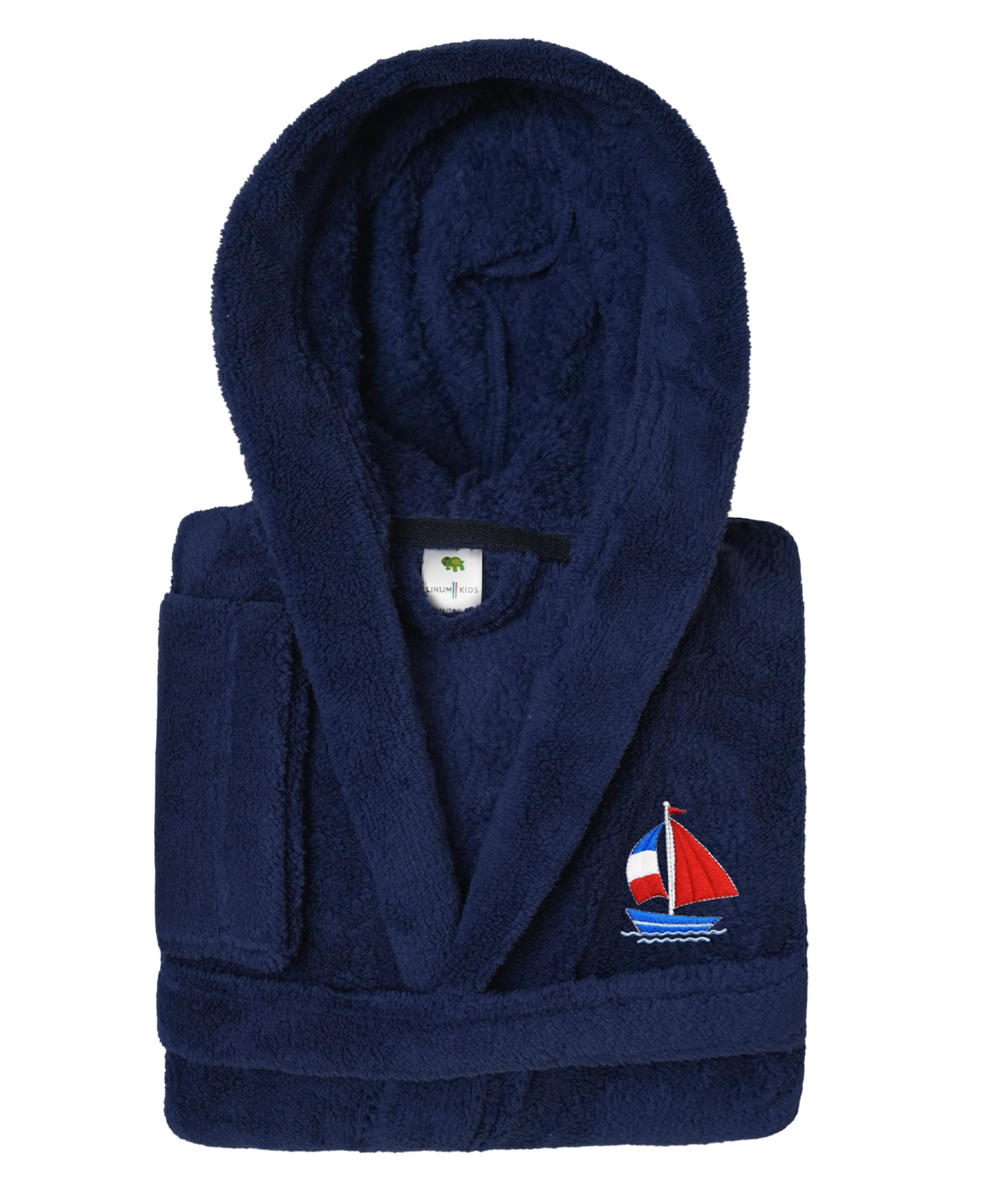 Linum Home Boat Kids Super Plush Double Brushed Hooded Bathrobe In Navy