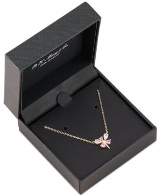 2-Pc. Set Lab Created Pink Sapphire (1/2 ct. t.w.) & Lab Created White Sapphire (1-1/20 ct. t.w.) Dragonfly Pendant Necklace & Matching Hoop Earrings in 14k Gold-Plated Sterling Silver