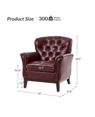 Eugene Traditional Genuine Leather Chair with Tufted Wing Back and Solid Wood