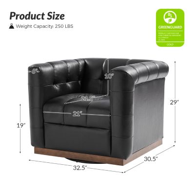1 Count Gabriel Mid-Certury Modern Genuine Leather Swivel Club Chair