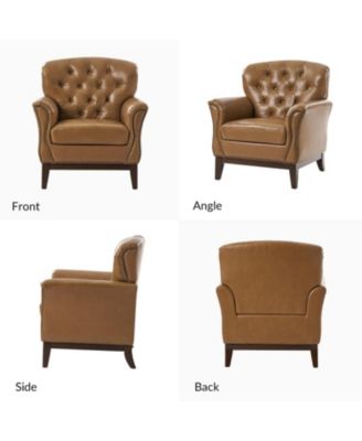 Eugene Traditional Genuine Leather Chair with Tufted Wing Back and Solid Wood