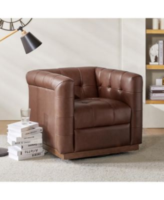 1 Count Gabriel Mid-Certury Modern Genuine Leather Swivel Club Chair