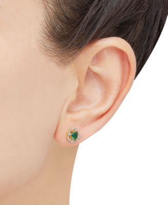 2-Pc. Set Lab Created Emerald (7/8 ct. t.w.) & Lab Created White Sapphire (1/3 ct. t.w.) Vintage Inspired Halo Pendant Necklace & Matching Stud Earrings in 14k Gold-Plated Sterling Silver