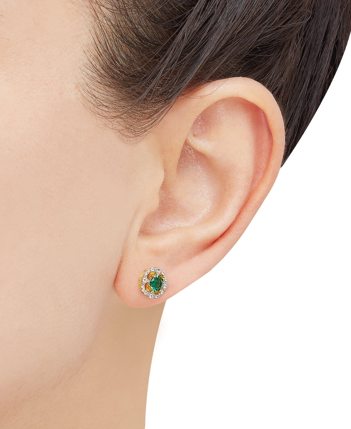 2-Pc. Set Lab Created Emerald (7/8 ct. t.w.) & Lab Created White Sapphire (1/3 ct. t.w.) Vintage Inspired Halo Pendant Necklace & Matching Stud Earrin