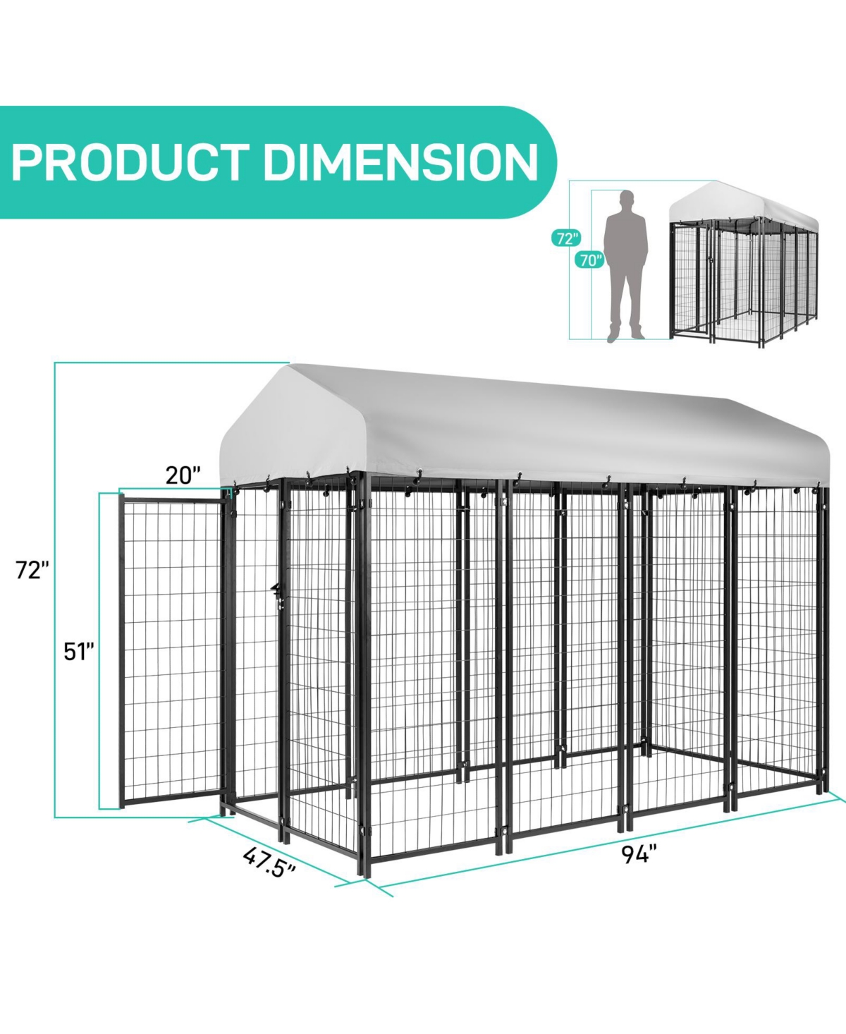 Slickblue Heavy-Duty Welded Wire Steel Dog Playpen Fence with Uv-Resistant Waterproof Cover for Outdoor Use