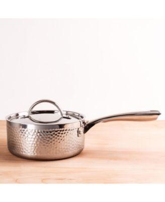 Vintage Tri-Ply 18/10 Stainless Steel, Hammered Saucepan with Lid, 8", 3qt.