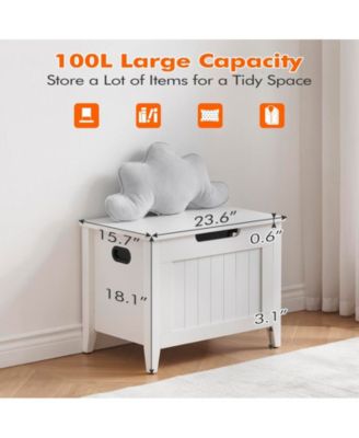 Storage Chest, Upholstered Storage Trunk with 2 Safety Hinges, Storage Bench, Flip-Top Toy Chest for Entryway, Bedroom, Living Room, White