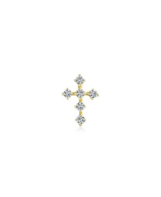 Tiny Minimalist14K Gold Helix Cartilage Ear Lobe Piercing Daith Religious Christian Catholic Cubic Zirconia Cross 1 Piece Stud Earring For Women Screw back