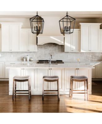 Adrien Backless Saddle Kitchen Counter Stool in Walnut Finish w/ Grey Fabric Upholstery
