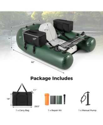 Inflatable Fishing Float Tube with Fish Ruler Angling Base 2 Storage Pockets Pump