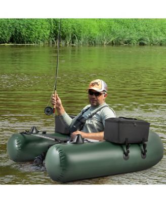 Inflatable Fishing Float Tube with Fish Ruler Angling Base 2 Storage Pockets Pump
