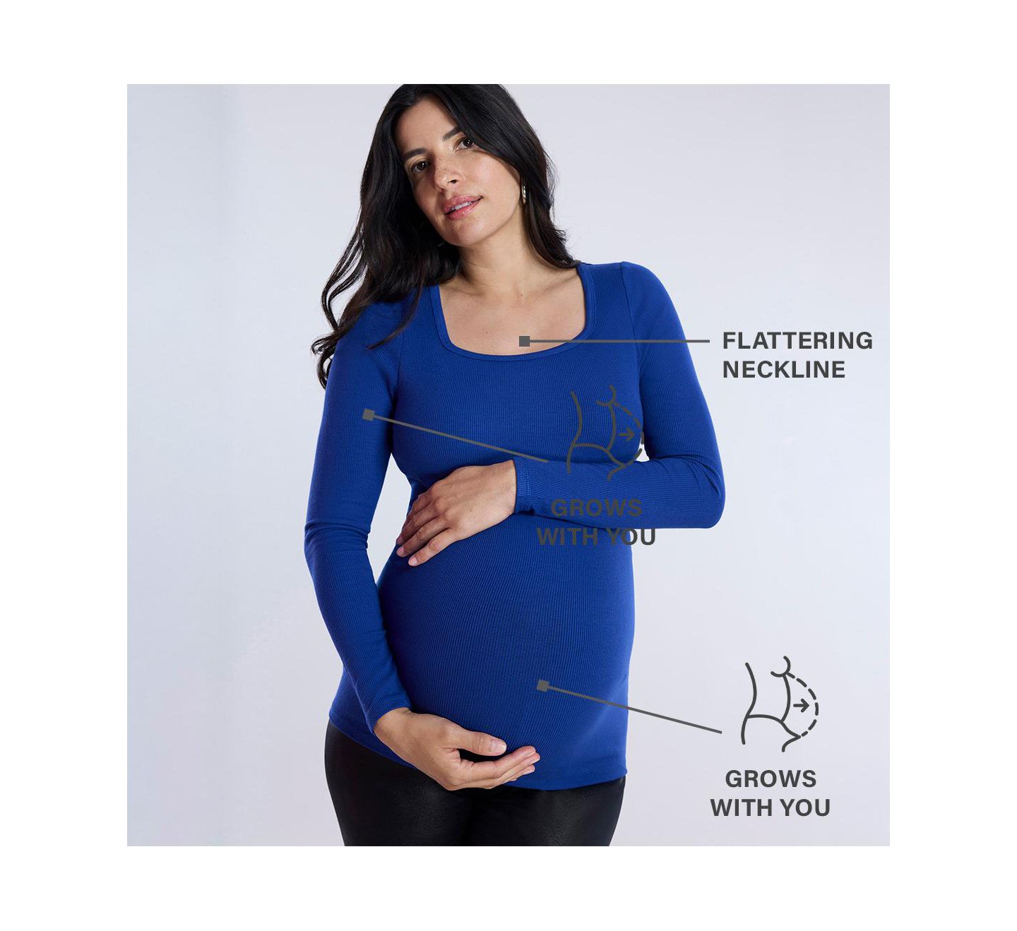 Женская футболка Motherhood Maternity Square Neck Rib Knit Long Sleeve Tee - Motherhood, цвет: Чёрный — фото 5