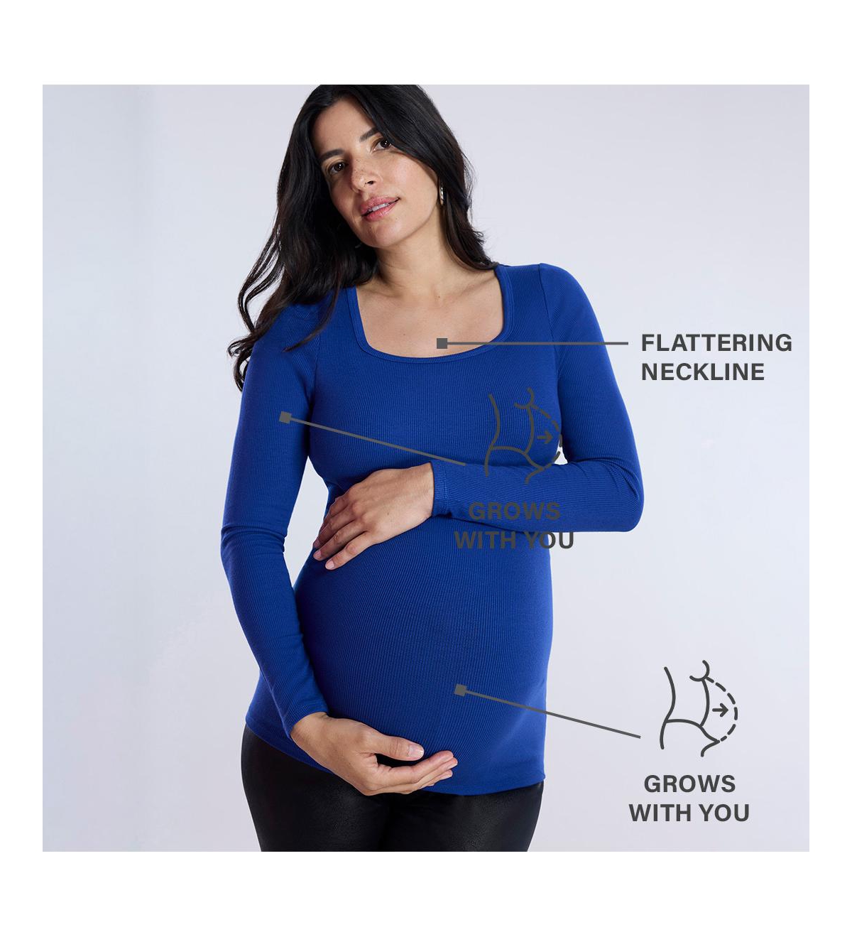 Women's Square Neck Rib Knit Long Sleeve Maternity Tee - Motherhood Maternity