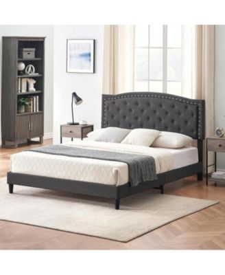 Queen Size Bed Frame with Button Tufted Headboard, Mattress Foundation, Easy Assembly, No Box Spring Needed