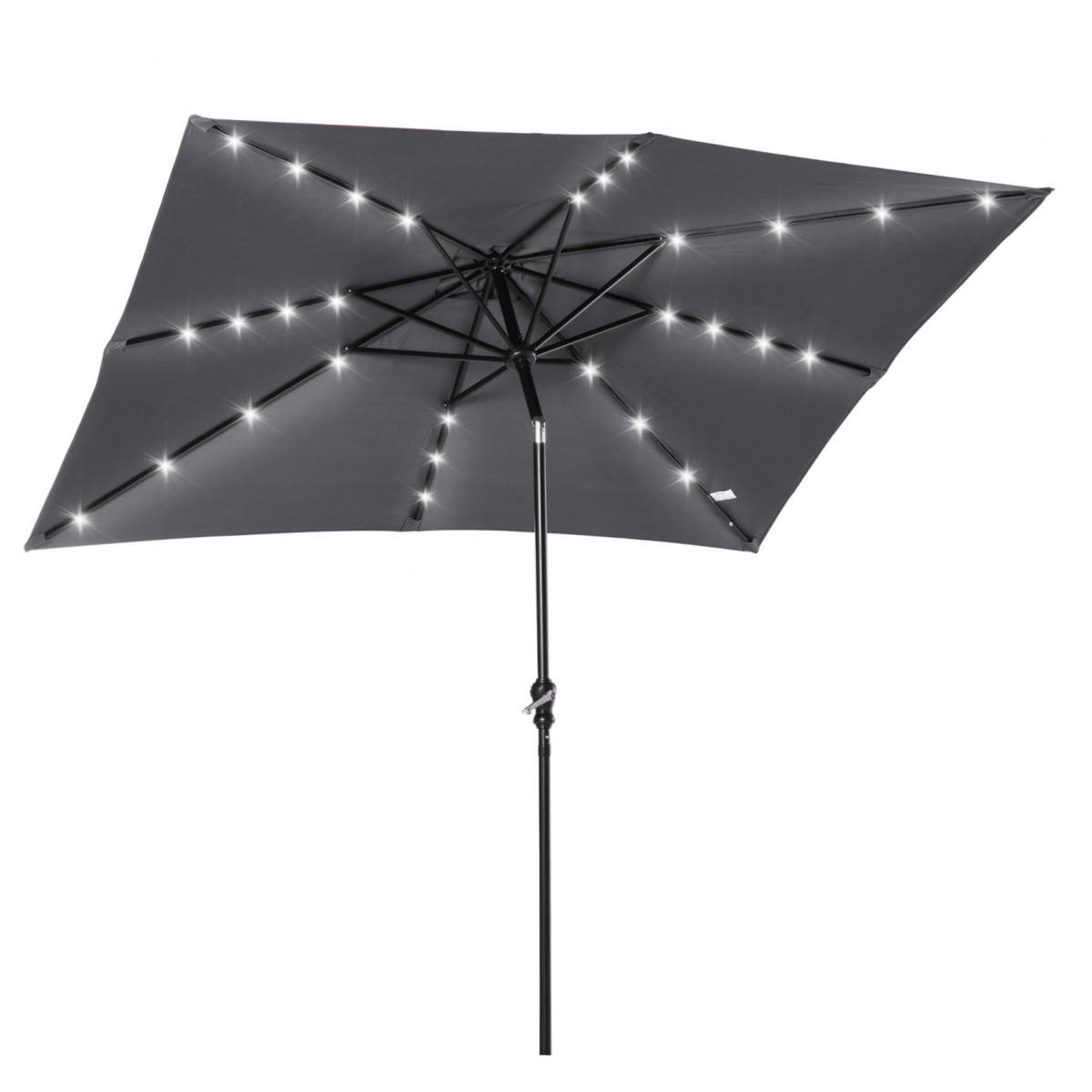 9' x 7' Solar Umbrella, Led Lighted Patio Umbrella for Table or Base with Tilt & Crank, Outdoor Umbrella for Garden, Deck, Backyard, Pool, Beach, Dark