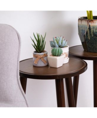 2 Pack Small Round Side Table Mid Century Tripod Plant Holder 16.5in Tall for Home Decor