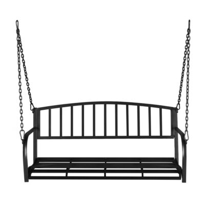 Outdoor Porch Swing Bench with Iron Frame and Vertical Bar Backrest-Black