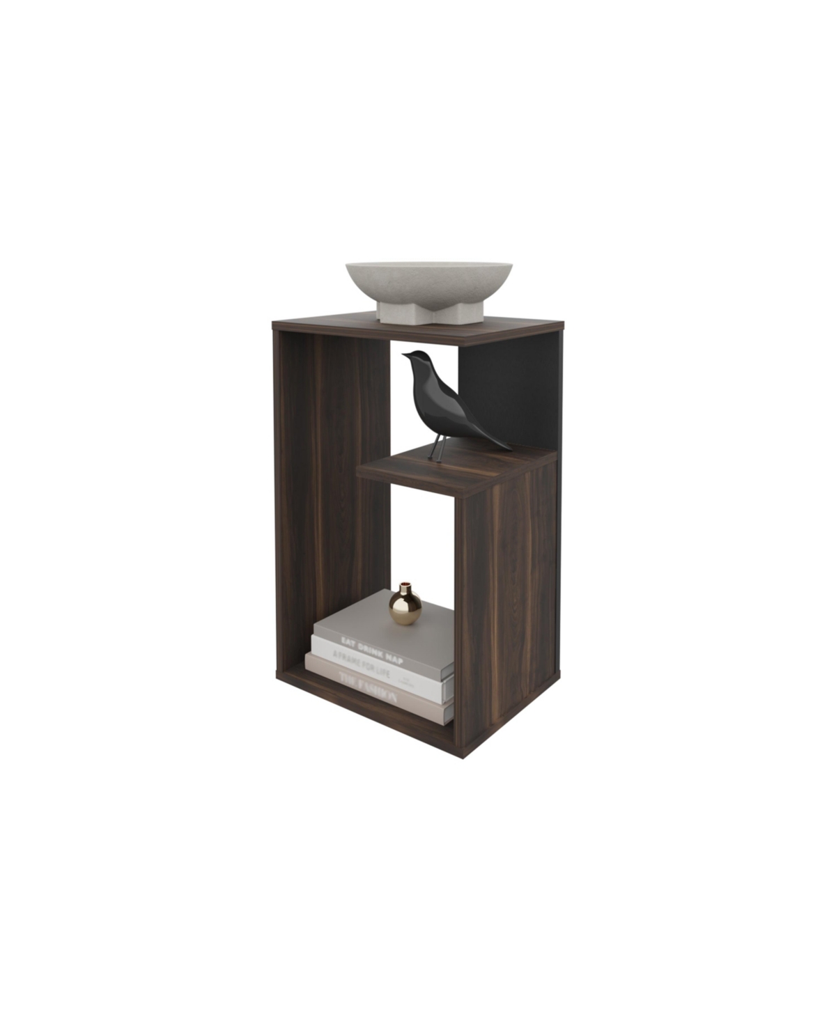 Fm Furniture Vega Side Table in melamine with open storage,camel+black - Dark oak+black