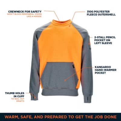 Big & Tall Two-Tone HiVis Crewneck Sweatshirt - High Visibility Safety Pullover with Contrast Design