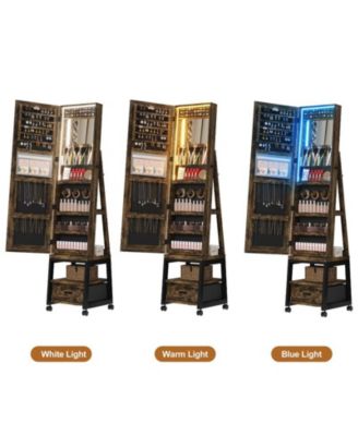 360° Swivel Jewelry Cabinet with LED Lights,Inside Makeup Mirror,Rotatable Full Length Mirror with Jewelry Storage for Bedroom